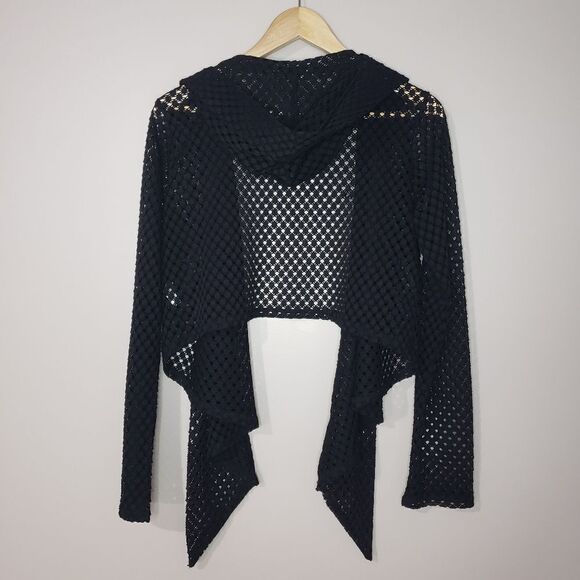 🦋3/$25 La Vie En Rose Aqua Medium Black Long Sleeve Mesh Cardigan Coverup - Picture 4 of 10
